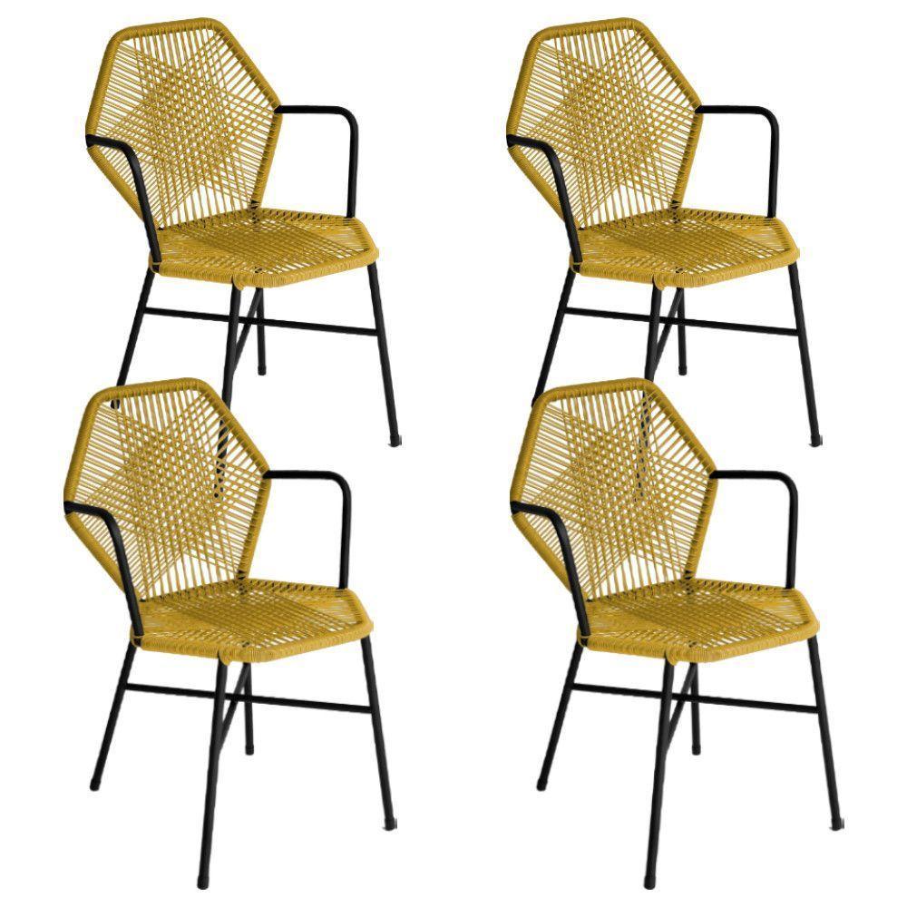 Kit 4 Cadeiras Tropicália Fibra Sintética Acesse Móveis Amarelo - 1