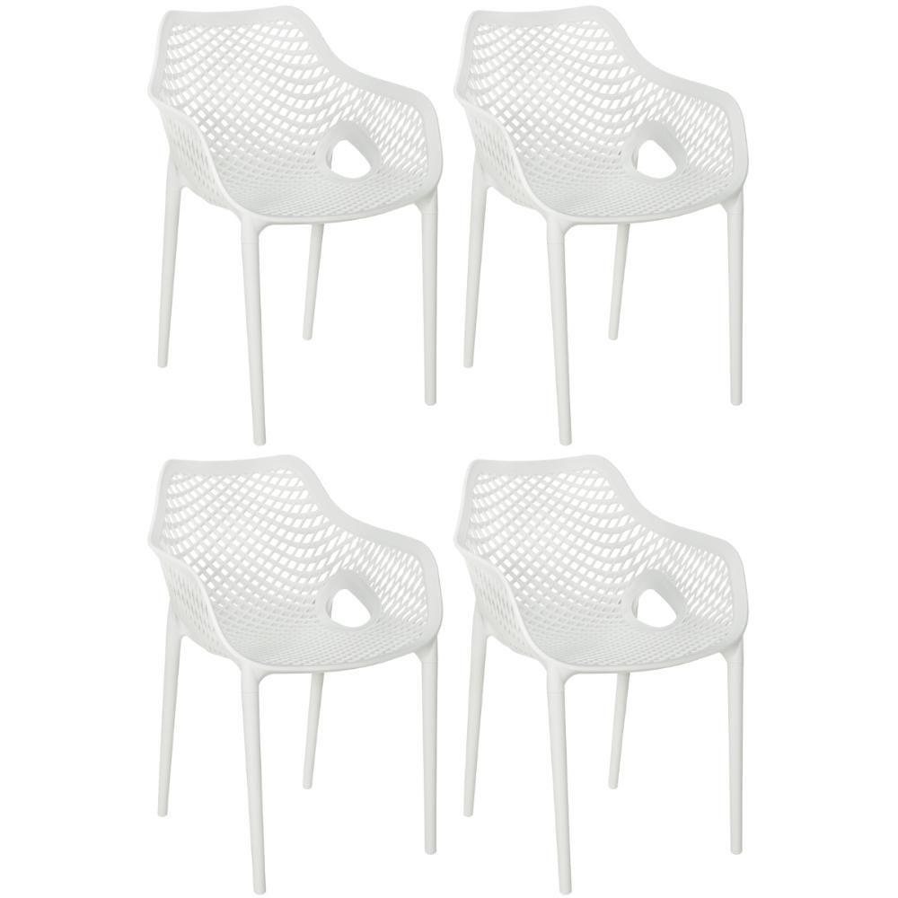 Kit 4 Cadeiras De Jantar Design Suits Com Braços Empilhável Em Polipropileno - Branco - 1