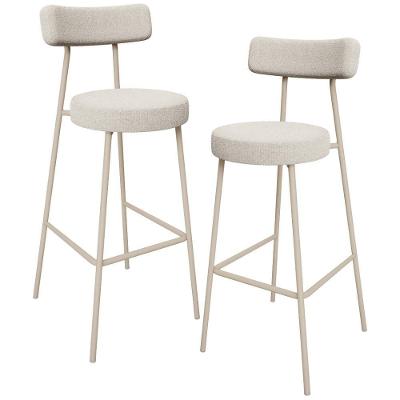 Kit 02 Banquetas Alta Bar Cozinha Sala De Jantar Aço Milão Arena L02 Bouclê Bege - Lyam Decor