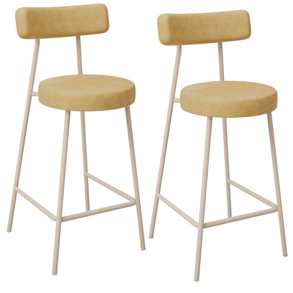 Kit 02 Banquetas Baixa Cozinha Sala Jantar Bancada Milão Arena L02 Couríssimo Fendi - Lyam Decor - 1