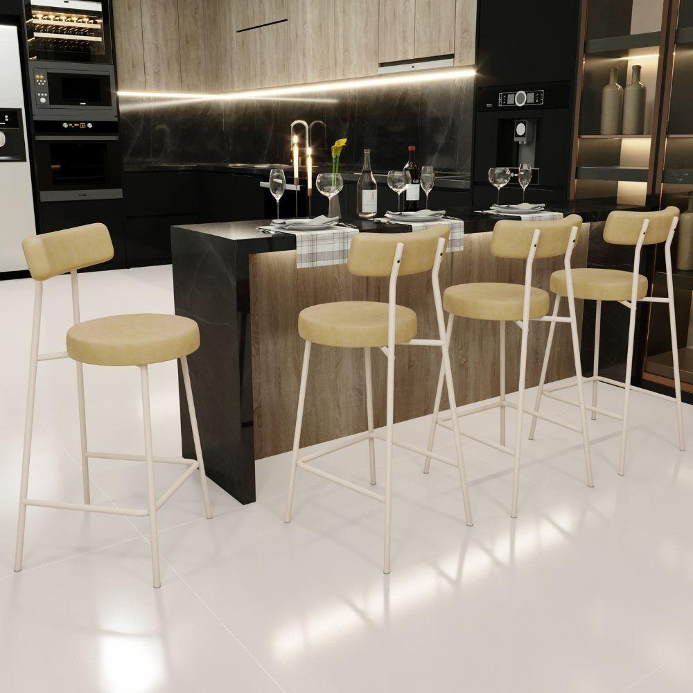 Kit 02 Banquetas Baixa Cozinha Sala Jantar Bancada Milão Arena L02 Couríssimo Fendi - Lyam Decor - 2