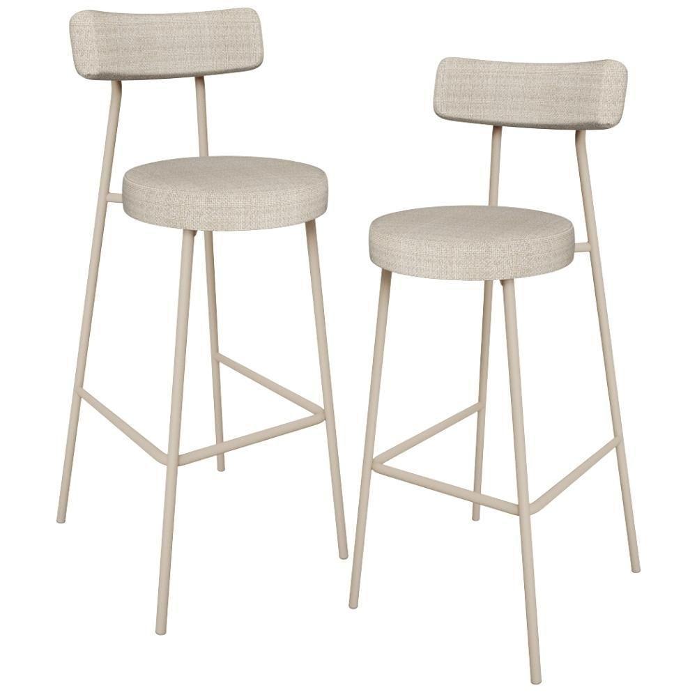 Kit 02 Banquetas Alta Bar Cozinha Sala De Jantar Aço Milão Arena L02 Linho Palha - Lyam Decor - 1