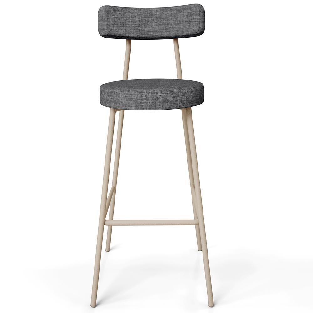 Kit 02 Banquetas Alta Bar Cozinha Sala De Jantar Aço Milão Arena L02 Linho Cinza Escuro - Lyam Decor - 6