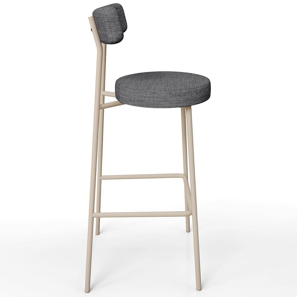 Kit 02 Banquetas Alta Bar Cozinha Sala De Jantar Aço Milão Arena L02 Linho Cinza Escuro - Lyam Decor - 7