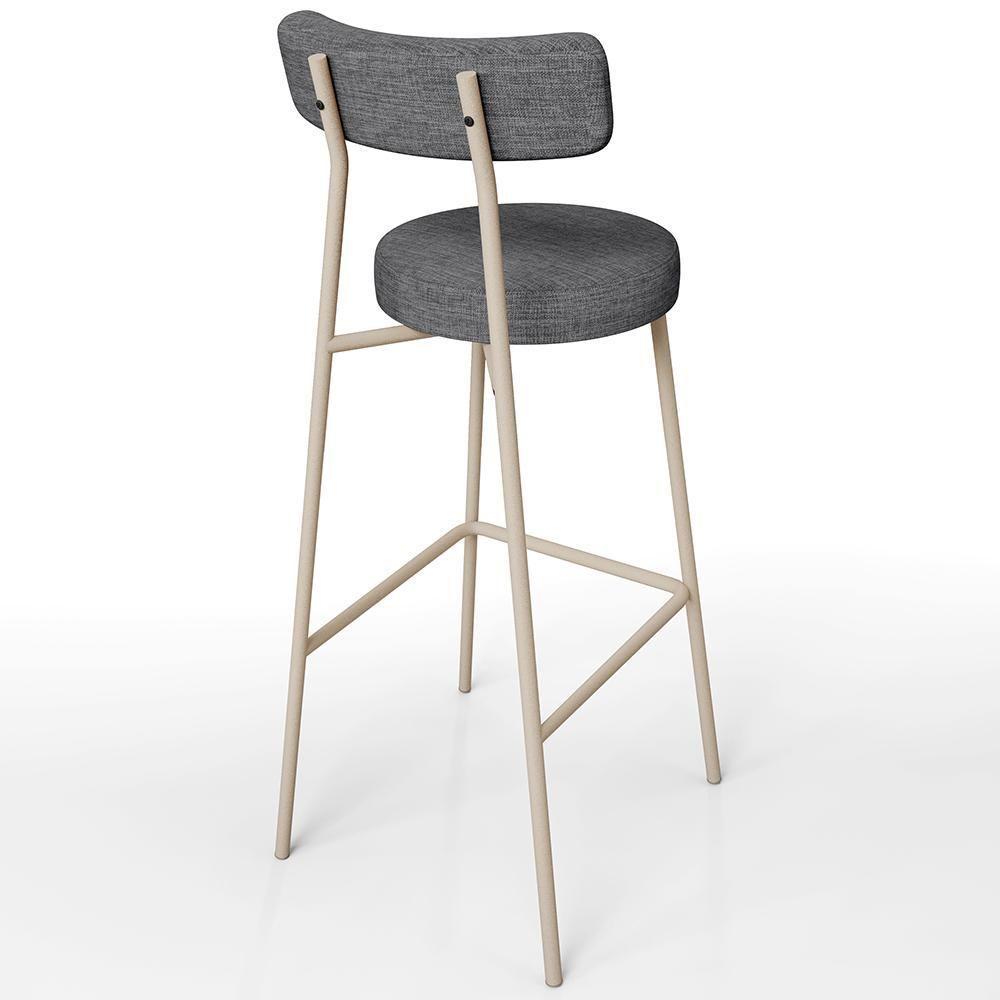 Kit 02 Banquetas Alta Bar Cozinha Sala De Jantar Aço Milão Arena L02 Linho Cinza Escuro - Lyam Decor - 8