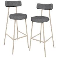 Kit 02 Banquetas Alta Bar Cozinha Sala De Jantar Aço Milão Arena L02 Linho Cinza Escuro - Lyam Decor - 1