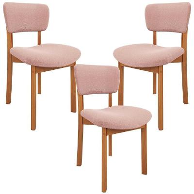 Kit 03 Cadeiras Para Sala De Jantar Cozinha Living Estofada Dara L02 Bouclê Rosê - Lyam Decor
