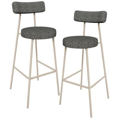 Kit 02 Banquetas Alta Bar Cozinha Sala De Jantar Aço Milão Arena L02 Linho Mescla Chumbo - Lyam Decor