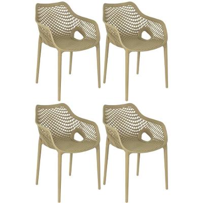 Kit 4 Cadeiras De Jantar Design Suits Com Braços Empilhável Em Polipropileno - Nude