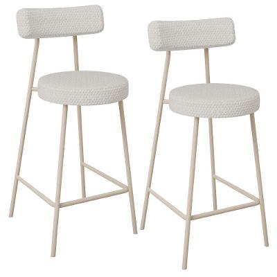 Kit 02 Banquetas Baixa Cozinha Sala Jantar Bancada Milão Arena L02 Bouclê Cru - Lyam Decor