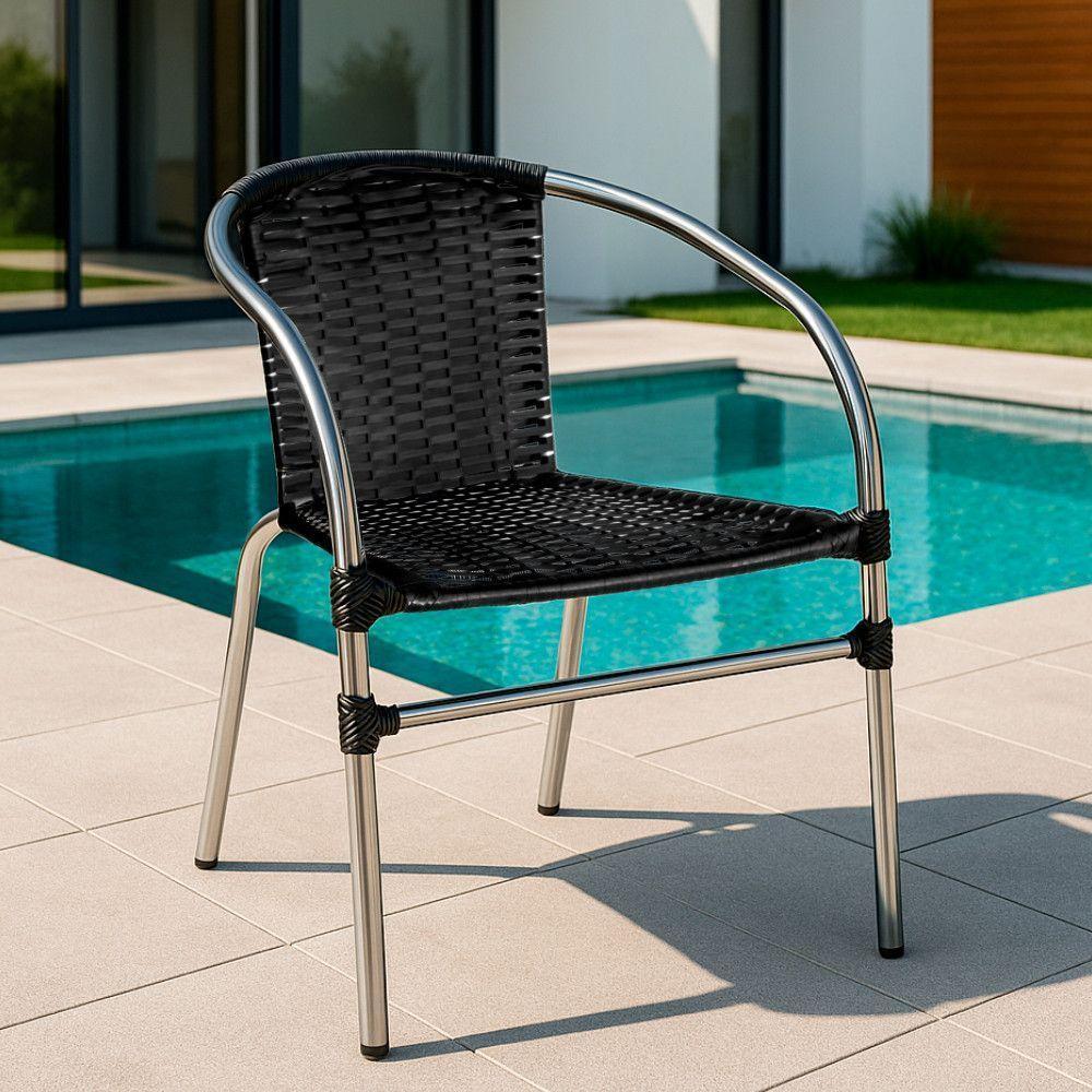Kit 4 Cadeiras Pool Alumínio Fibra Sintética Acesse Móveis Preto - 2