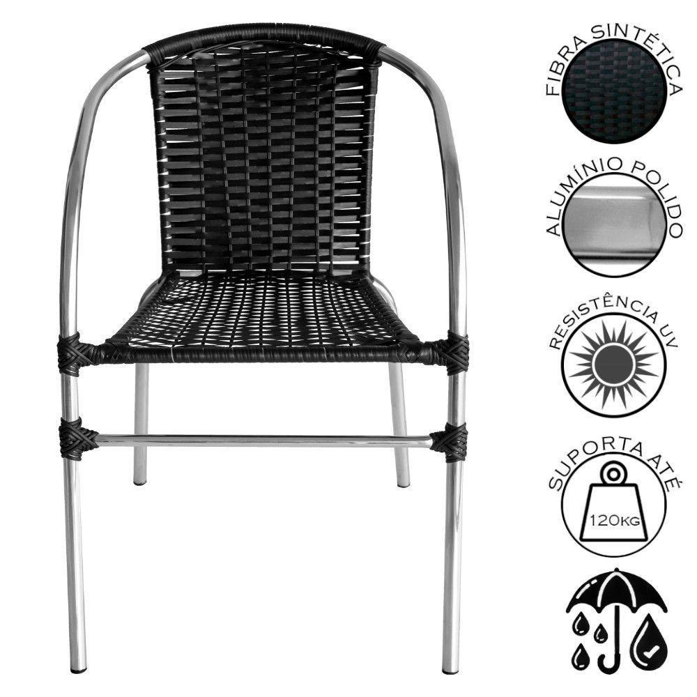 Kit 4 Cadeiras Pool Alumínio Fibra Sintética Acesse Móveis Preto - 4