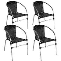 Kit 4 Cadeiras Pool Alumínio Fibra Sintética Acesse Móveis Preto - 1