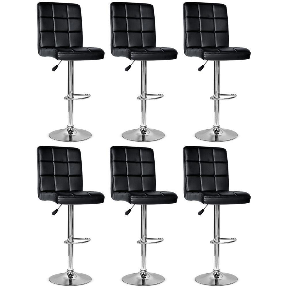 Conjunto 6 Banquetas Dublin Material Ecológico Regulagem De Altura - Preta - 1