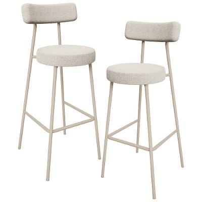 Kit 02 Banquetas Alta Bar Cozinha Sala De Jantar Aço Milão Arena L02 Bouclê Creme - Lyam Decor