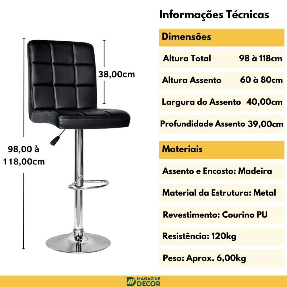 Conjunto 8 Banquetas Dublin Material Ecológico Regulagem De Altura - Preta - 3
