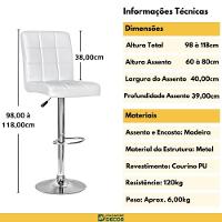 Conjunto 6 Banquetas Dublin Material Ecológico Regulagem De Altura - Branca - 3