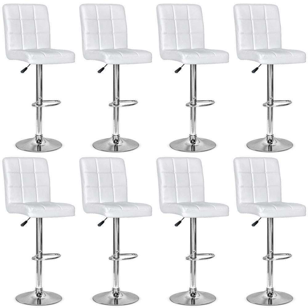 Conjunto 8 Banquetas Dublin Material Ecológico Regulagem De Altura - Branca - 1