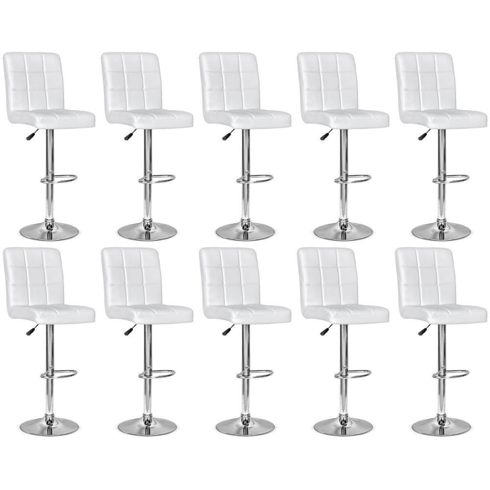 Conjunto 10 Banquetas Dublin Material Ecológico Regulagem De Altura - Branca - 1