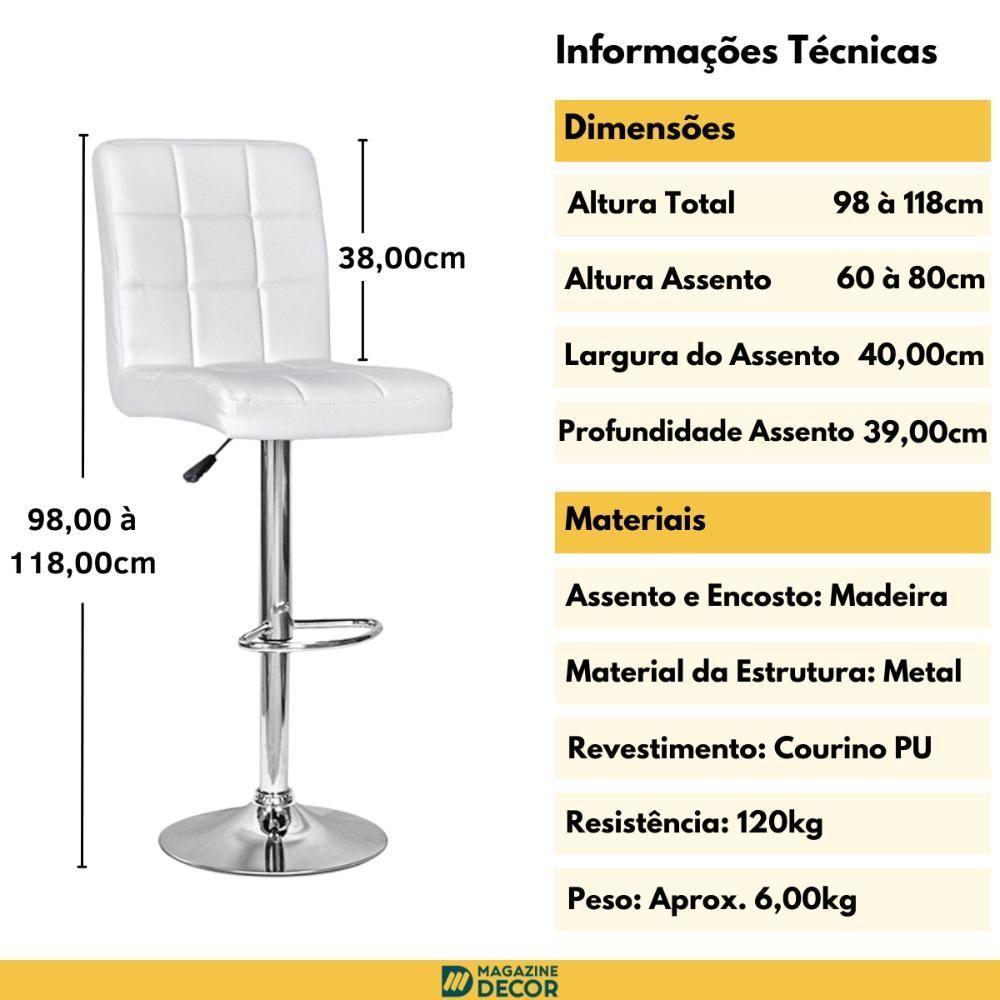 Conjunto 10 Banquetas Dublin Material Ecológico Regulagem De Altura - Branca - 3
