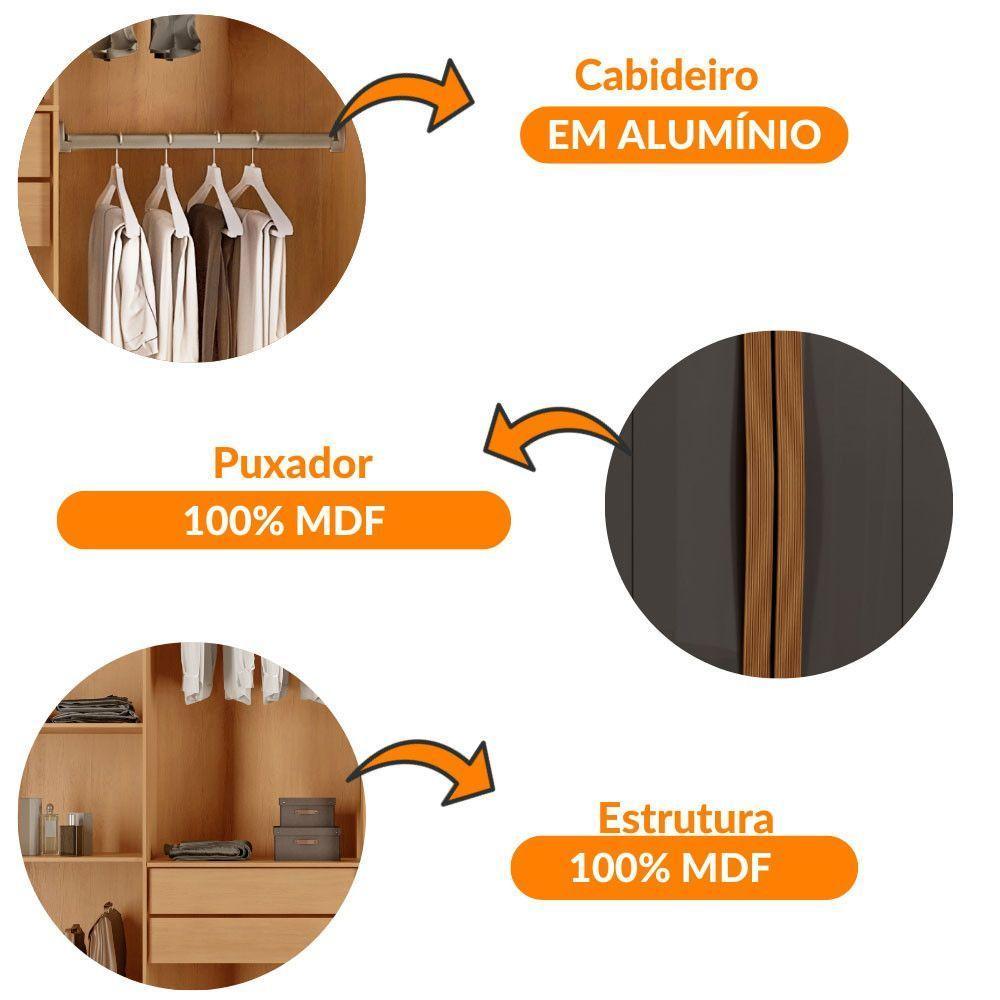 Guarda Roupa Solteiro Dunas Mdf 4 Portas E 2 Gavetas Moderna Naturalle Grafite - 6