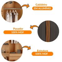 Guarda Roupa Solteiro Dunas Mdf 4 Portas E 2 Gavetas Moderna Naturalle Grafite - 6