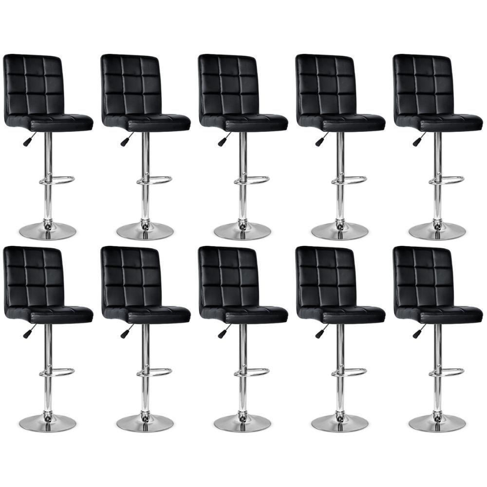 Conjunto 10 Banquetas Dublin Material Ecológico Regulagem De Altura - Preta - 1