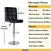 Conjunto 10 Banquetas Dublin Material Ecológico Regulagem De Altura - Preta - 3