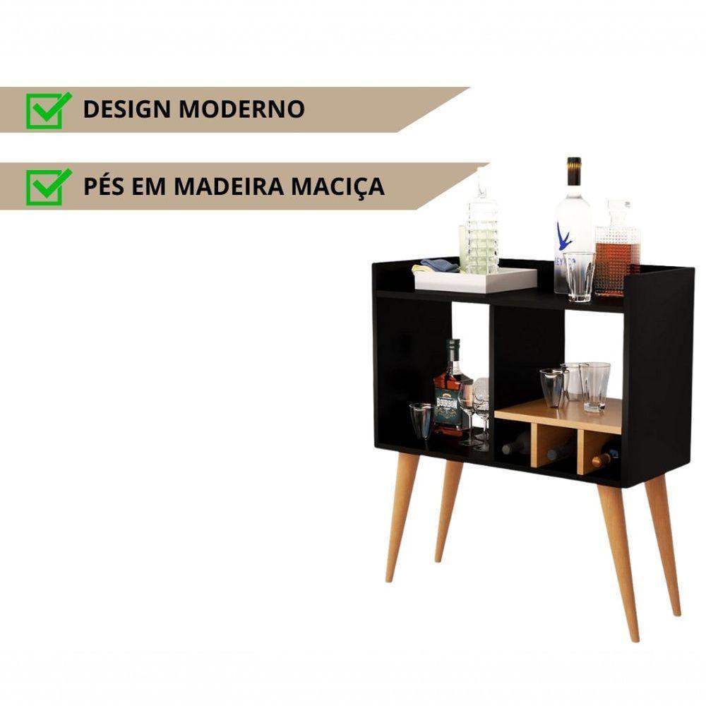 Aparador Moderno Com Adega Para Vinhos Porta Taças E Mini Bar Preto - 3