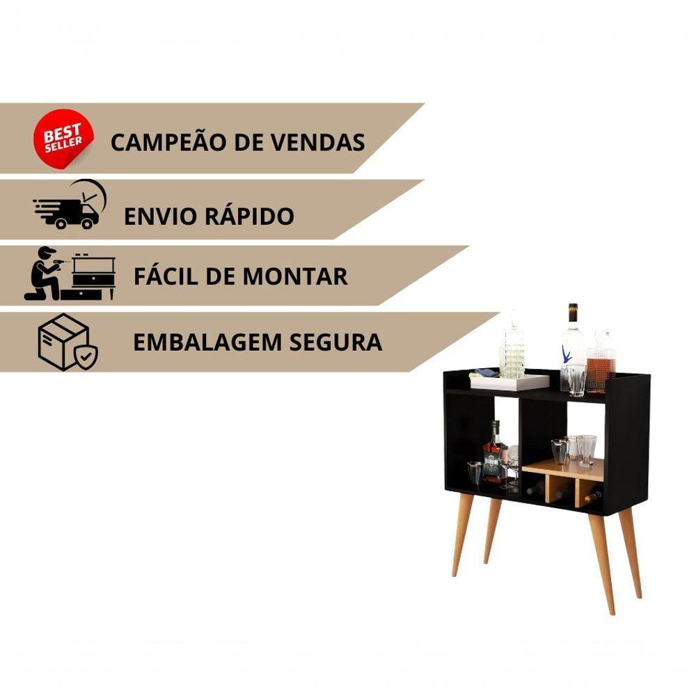 Aparador Moderno Com Adega Para Vinhos Porta Taças E Mini Bar Preto - 4