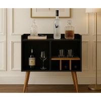 Aparador Moderno Com Adega Para Vinhos Porta Taças E Mini Bar Preto - 1