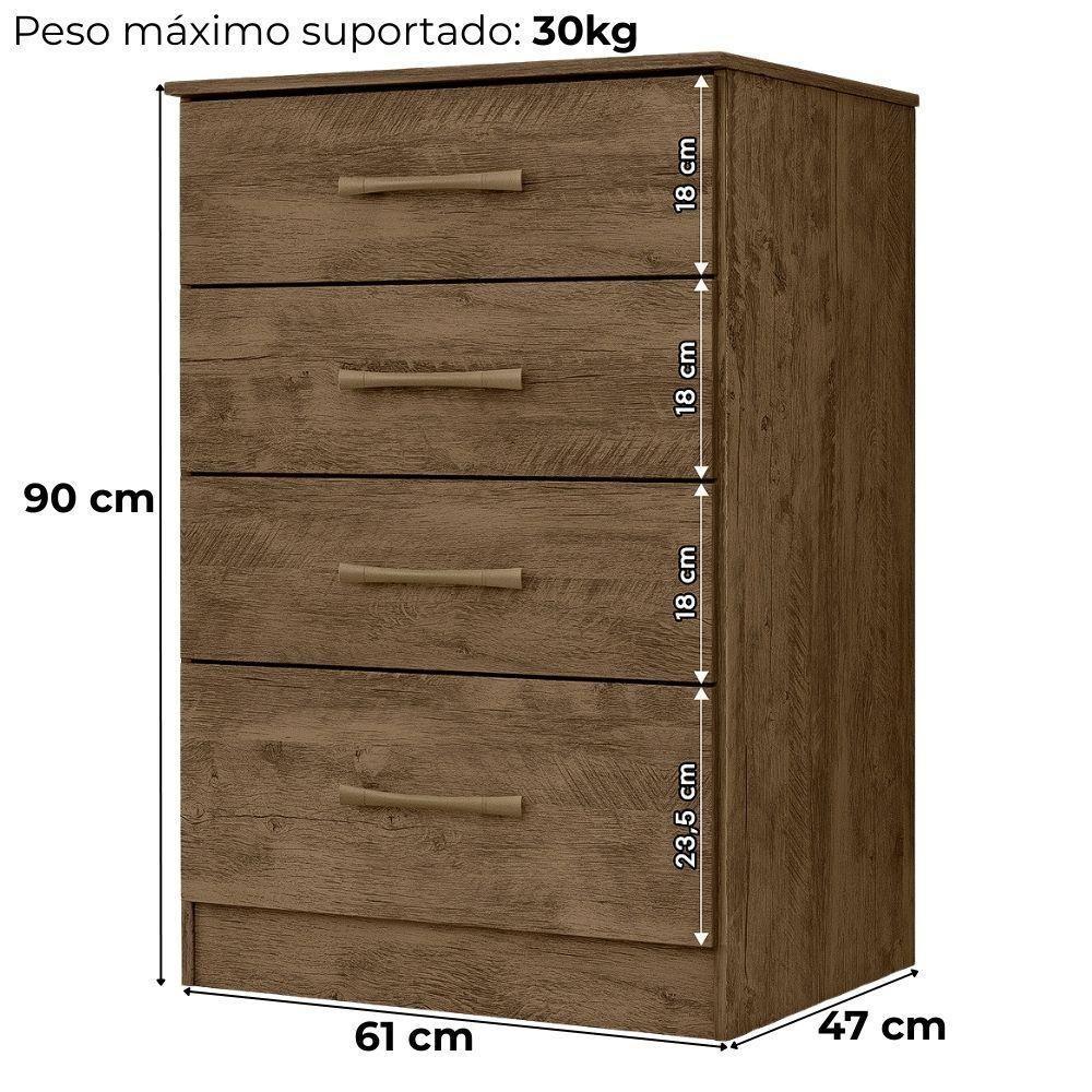 Comoda 4 Gavetas 61 Cm Ms913 Castanho Wood Moval Castanho Wood - 3