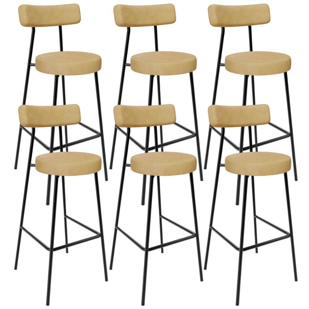 Kit 06 Banquetas Alta Bar Cozinha Sala De Jantar Estrutura Em Aço Milão L02 Couríssimo Fendi - Lyam Decor - 1