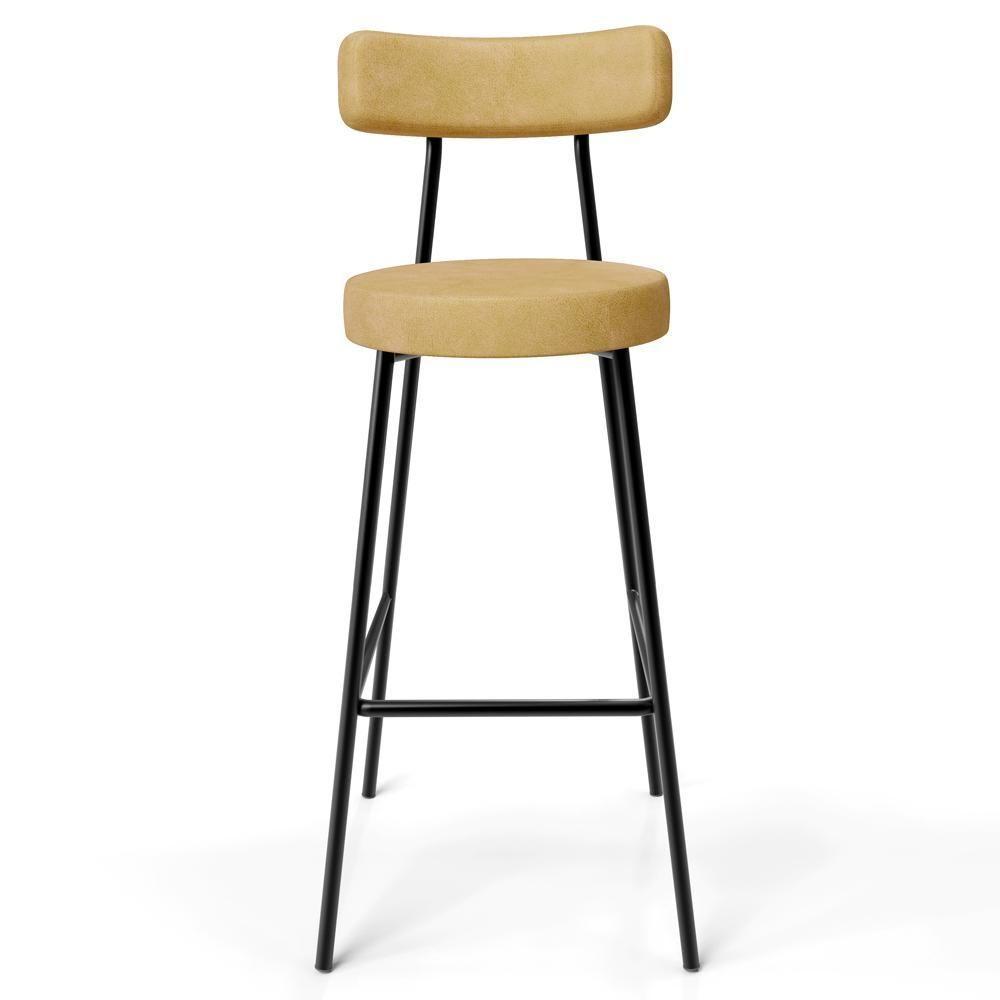 Kit 06 Banquetas Alta Bar Cozinha Sala De Jantar Estrutura Em Aço Milão L02 Couríssimo Fendi - Lyam Decor - 3