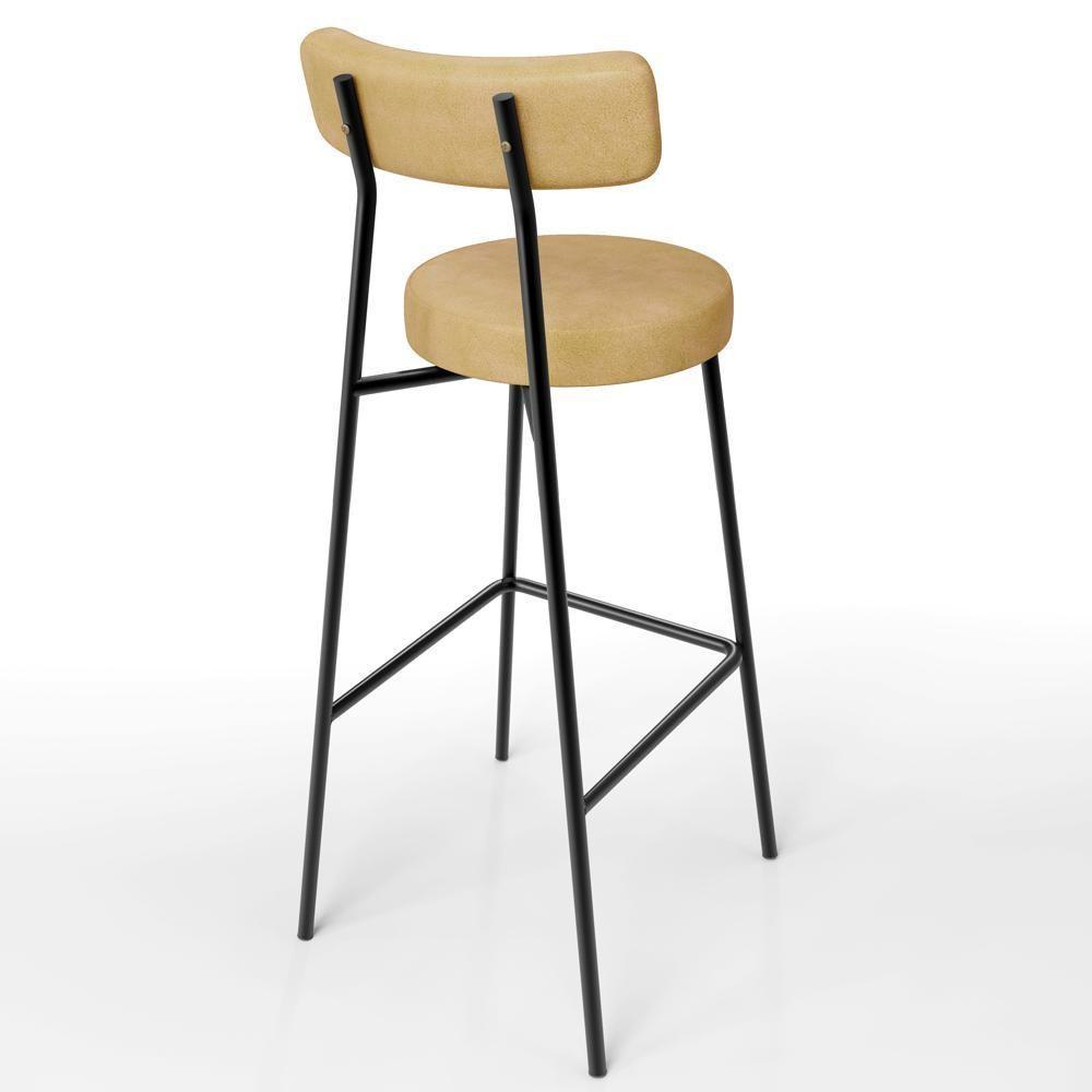 Kit 06 Banquetas Alta Bar Cozinha Sala De Jantar Estrutura Em Aço Milão L02 Couríssimo Fendi - Lyam Decor - 7