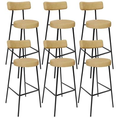 Kit 06 Banquetas Alta Bar Cozinha Sala De Jantar Estrutura Em Aço Milão L02 Couríssimo Fendi - Lyam Decor