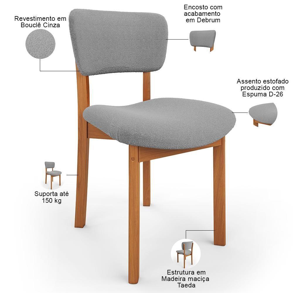 Cadeira Para Sala De Jantar Cozinha Living Estofada Dara L02 Bouclê Cinza - Lyam Decor - 4