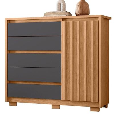 Cômoda Sapateira Duello 1 Porta 2 Prateleiras 125 cm MDF Titânio com 5 Gavetas