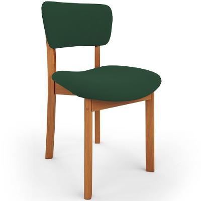 Cadeira Dara L02 Estrutura de Madeira Estofada em Suede Verde para Sala de Jantar