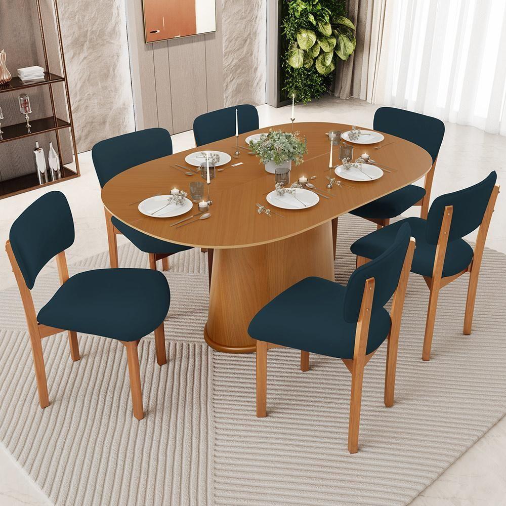 Cadeira Para Sala De Jantar Cozinha Living Estofada Dara L02 Suede Azul Marinho - Lyam Decor - 2