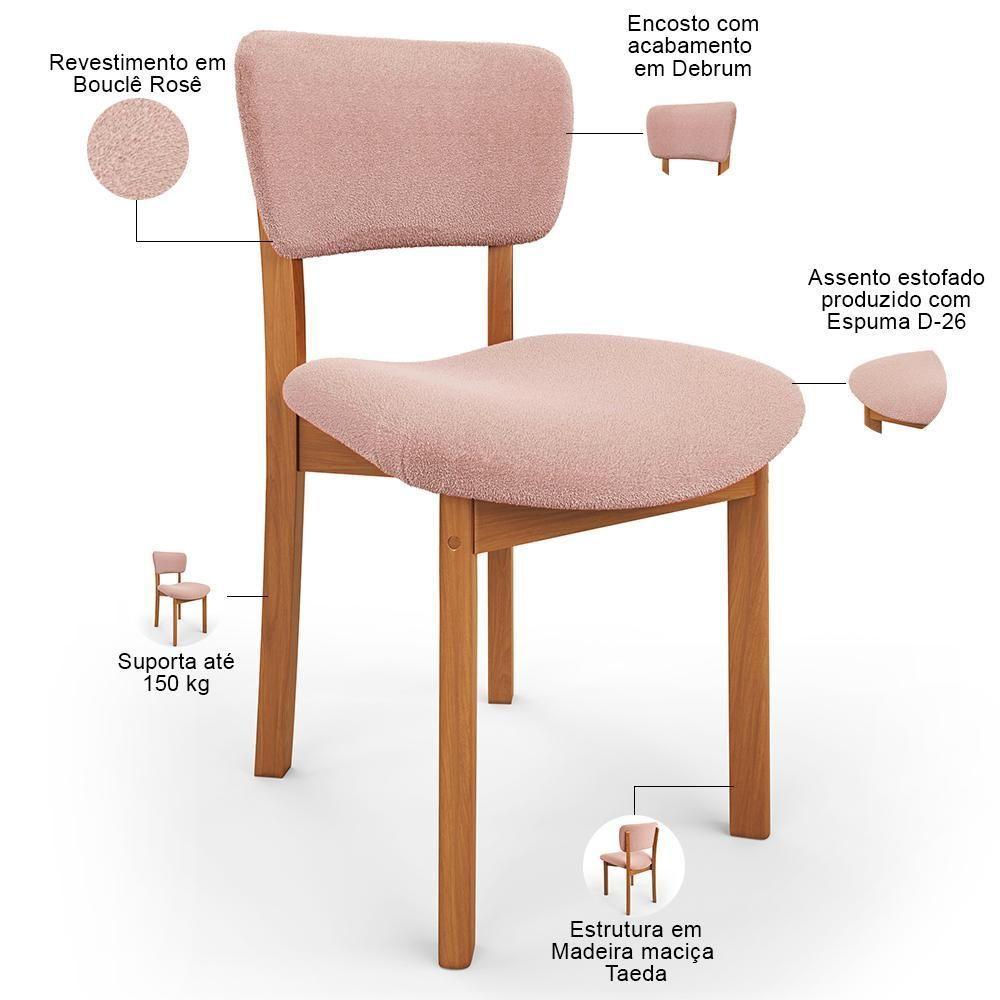 Cadeira Para Sala De Jantar Cozinha Living Estofada Dara L02 Bouclê Rosê - Lyam Decor - 4