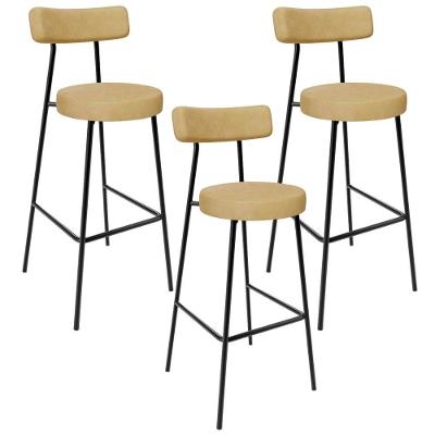 Kit 3 Banquetas Alta Milão L02 Assento Courino Base Aço Encosto Fixo Fendi