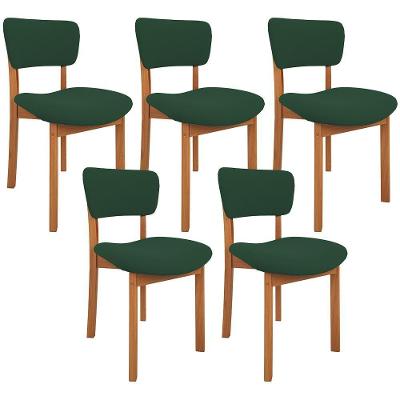 Kit 05 Cadeiras Dara em Madeira Estofada Suede Verde para Sala de Jantar