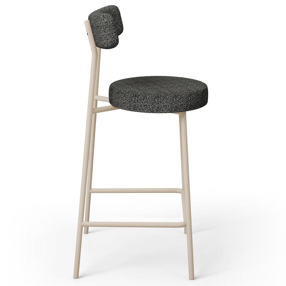 Kit 05 Banquetas Baixa Cozinha Sala Jantar Bancada Milão Arena L02 Linho Mescla Chumbo - Lyam Decor - 6