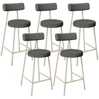 Kit 05 Banquetas Baixa Cozinha Sala Jantar Bancada Milão Arena L02 Linho Mescla Chumbo - Lyam Decor - 1