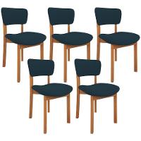 Kit 05 Cadeiras Para Sala De Jantar Cozinha Living Estofada Dara L02 Suede Azul Marinho - Lyam Decor - 1