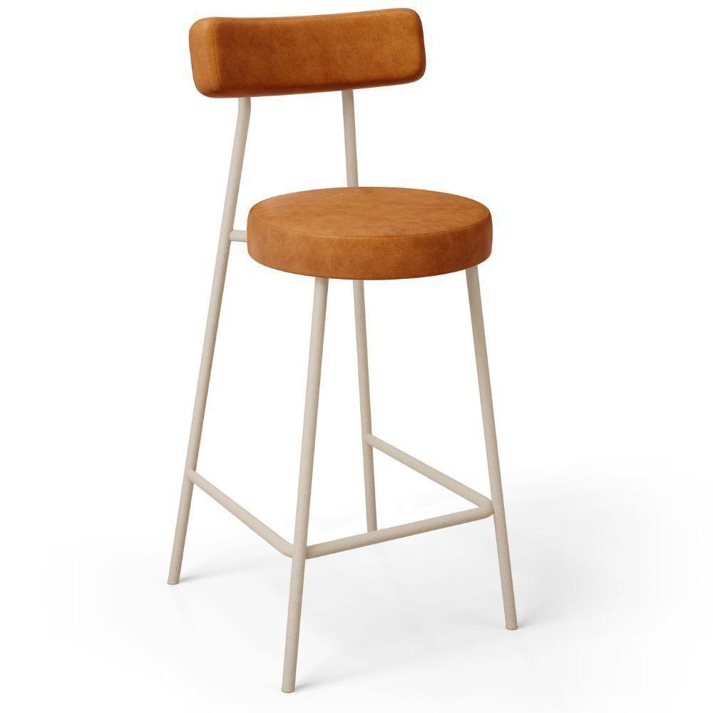 Kit 05 Banquetas Baixa Cozinha Sala Jantar Bancada Milão Arena L02 Couríssimo Canela - Lyam Decor - 3