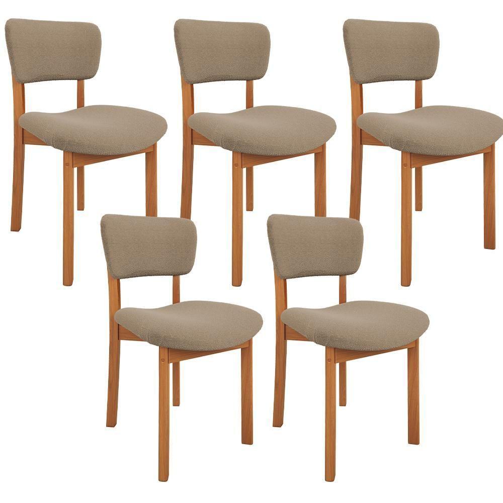 Kit 05 Cadeiras Para Sala De Jantar Cozinha Living Estofada Dara L02 Bouclê Bege - Lyam Decor - 1