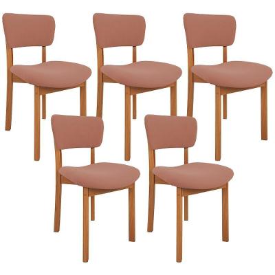 Kit 05 Cadeiras para Sala de Jantar Dara L02 Madeira Estofada Suede Rosê
