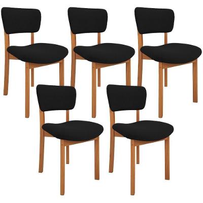 Kit 05 Cadeiras para Sala de Jantar Dara L02 em Madeira com Assento Bouclê Preto